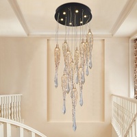 Lámpara de Araña de Cobre Artística, Creativa, Ajustable en Altura, con Cristales Grandes, Estilo Vintage, Moderna, para Vestíbulo de Villa o Escalera