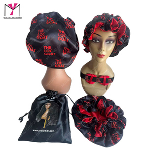 MUYANG New product Satin Circle <b>Bonnet</b> With Drawstrings Printed Design Fashion Sleep Hat For Women Home Use - Product Image 5