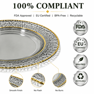 Platos desechables de plástico con borde dorado martillado-Platos reutilizables de 10 y 7,5 pulgadas para ensalada, postre, aperitivo, Negro/azul para fiestas, bodas - Product Image 3
