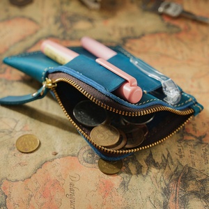 For Customized Men Genuine Leather Vintage Short Wallet with Zipper Closure Knife <b>Flashlight</b> Pouch and Cotton Lining - Product Image 3