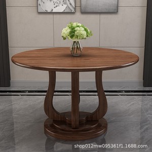 Solid Wood <b>Round</b> <b>Dining</b> <b>Table</b> Set 6 Piece <b>Walnut</b> Finish Modern Minimalist <b>Dining</b> Room Furniture - Product Image 3