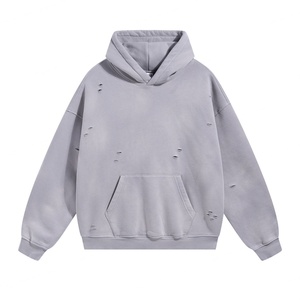 Sweat-shirt à capuche pour homme en molleton français 100% coton, délavé à l'acide, délavé au soleil, vieilli, vintage, automne - Product Image 4