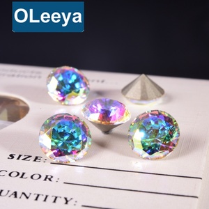 OLeeya Factory Pointed Back Colorful Rhinestones <b>Crystal</b> AB Glass Pointback Gold Base Rhinestone for Nails - Product Image 1