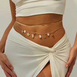 Estilo étnico Sexy serpiente hueso cintura cadena imitación perla estrella de mar ventilador Shell Metal vacaciones-estilo cuerpo aniversarios regalos - Product Image 1
