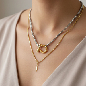 YF3097 <span class=keywords><strong>Gioielli</strong></span> Impermeabili Collana Girocollo a Catena Veneziana in Acciaio Inossidabile Placcato Oro 18K Collana Spessa a Ferro di Cavallo Bicolore - Product Image 1