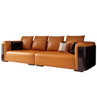 Ensemble de canapé et fauteuil en bois, de luxe européen et américain, en cuir, moderne Orange, meubles Royal, peinture haut de gamme, 1, 2 ou 3 places