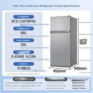 Petit réfrigérateur électrique 118 litres à deux portes, économie d'énergie, refroidissement direct, usage domestique et hôtelier, congélateur ultra-fin - Product Image 4