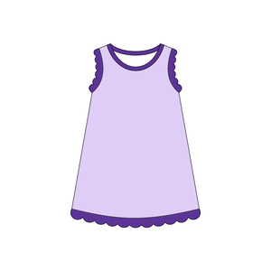 GSD4049 Vestido de Verano Personalizado para Niña, Color Cian Sólido con Estampado de Conchas Rosadas, Sin Mangas, Transpirable, Hasta la Rodilla, Venta al Por Mayor para Niños - Product Image 3