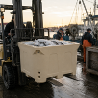 Bac à poisson isotherme rotomoulé de 1000 L, grand conteneur en plastique pour le transport et le stockage à froid des fruits de mer