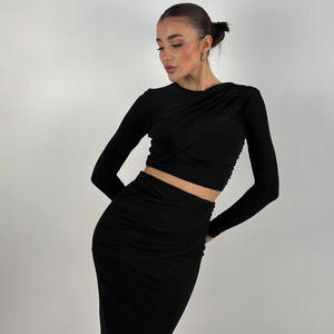 Pilili iki 2 parça setleri bayan kıyafetler yuvarlak boyun düzensiz Tank Tops ve uzun rahat etek kadın parti eşleştirme seti 3037 - Product Image 4