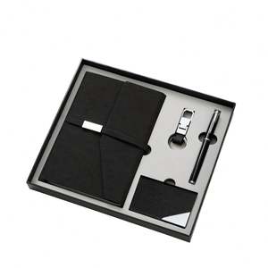 <b>Personalized</b> Promotional Business Faux Leather Diary Notebook Agenda Planner <b>Keychain</b> Name Card Holder Gift Black Box Gift Set - Product Image 1