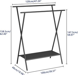Draagbare Dubbele Staaf Kledingrek Met Oxford Doek Planken Zwart Metalen Kledingstuk Opknoping <span class=keywords><strong>Rack</strong></span> Voor Gebruik In De Woonkamer - Product Image 2