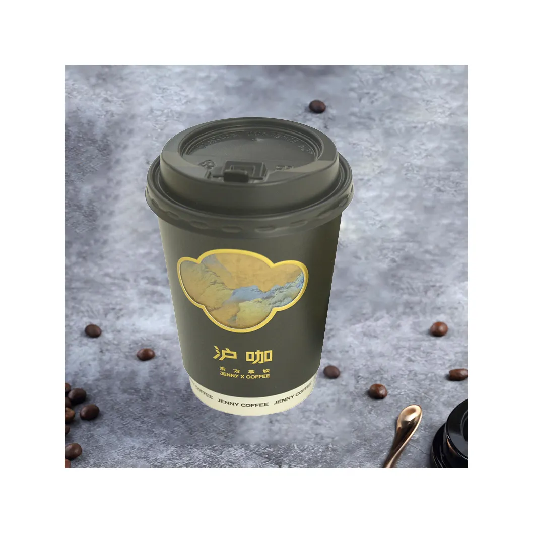 Minlo Disposable Paper Cups Black Biodegradable Paper Cups Wholesale For Takeaway Coffee Cup