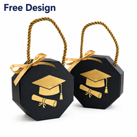 Boîte cadeau de graduation noire et or avec poignée et ruban, emballage en carton personnalisé pour bonbons, cadeaux de fête, souvenirs et cadeaux de diplôme