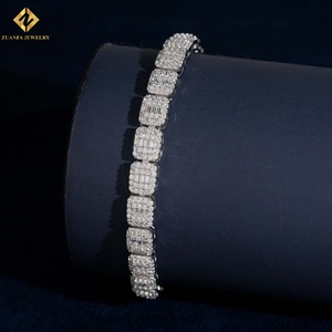 Bracelet cubain à maillons carrés et baguettes en argent 925, entièrement pavé de moissanite VVS, bijoux hip-hop pour hommes et femmes - Product Image 4