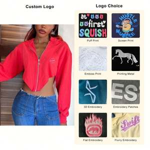 High Quality Custom Logo Street Wear Unisex Sweatshirts Wholesale Silk Screen Printing <b>Red</b> Zip up Asymmetrical <b>Hoodie</b> <b>Women</b> Top - Product Image 3