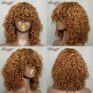 工厂价超双层拉丝生姜色人发刘海鲍勃假发，12英寸 # 30 家豪华卷发人发供应商出售 - Product Image 2