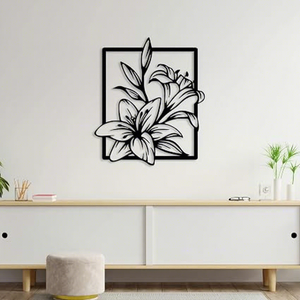 Décoration murale minimaliste en métal, design floral découpé au laser, cadre rectangulaire, œuvre d'art décorative pour l'intérieur de la maison - Product Image 2