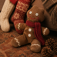 Boneka Manusia Roti Jahe Natal dari Kain Corduroy Vintage dengan Syal Rajut Merah untuk Dekorasi Rumah Liburan Bergaya Rustik dan Hadiah