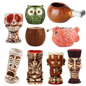 Mug Koktail Hawai Keramik Kreatif Tiki Mug Porselen Bir Anggur Gelas Minum Peralatan Minum