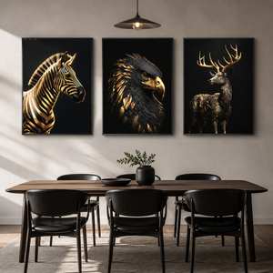 Collezione di <span class=keywords><strong>Stampe</strong></span> Artistiche Murali con Zebra, Aquila e Cervo in Nero e Oro per Soggiorno, Ufficio, Hotel, Interni Ispirati al Safari - Product Image 4