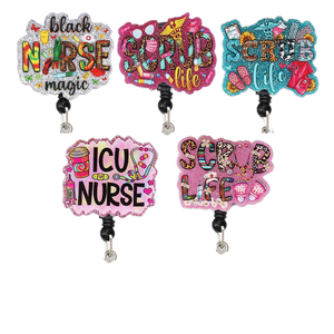 Porte-badge rétractable en ABS mignon avec design Infirmière de Soins Intensifs (ICU) et thème Scrub Life, couleurs assorties, pince à badge pour infirmières - Product Image 1