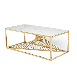 Tavolini da tè centrali per divani nordici di lusso moderni tavolino da caffè in pietra sinterizzata bianca in acciaio inossidabile dorato per soggiorno