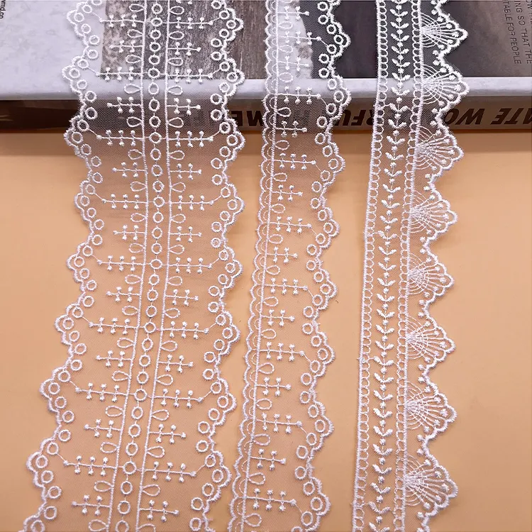 Hot selling clothing accessories white tulle embroidery lace border clothing accessories lace webbing