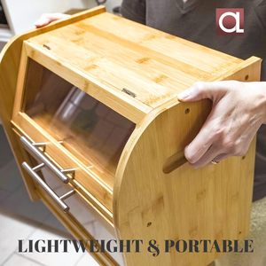 Caja de almacenamiento de pan de bambú de doble capa con puerta de vidrio, organizador de encimera de cocina para pan y pasteles - Product Image 4