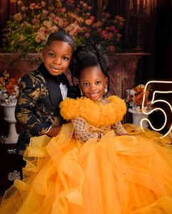 Abito da cerimonia dorato a collo alto per bambine, personalizzabile, grazioso vestito da festa per bambine, abito da concorso per servizi fotografici - Product Image 4