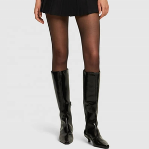 Handmade Winter Western Wide Fit Women's Knee High <b>Boots</b> Big Size 46 Low Heels Pointed Toe Side Zipper Long Booties - Product Image 2