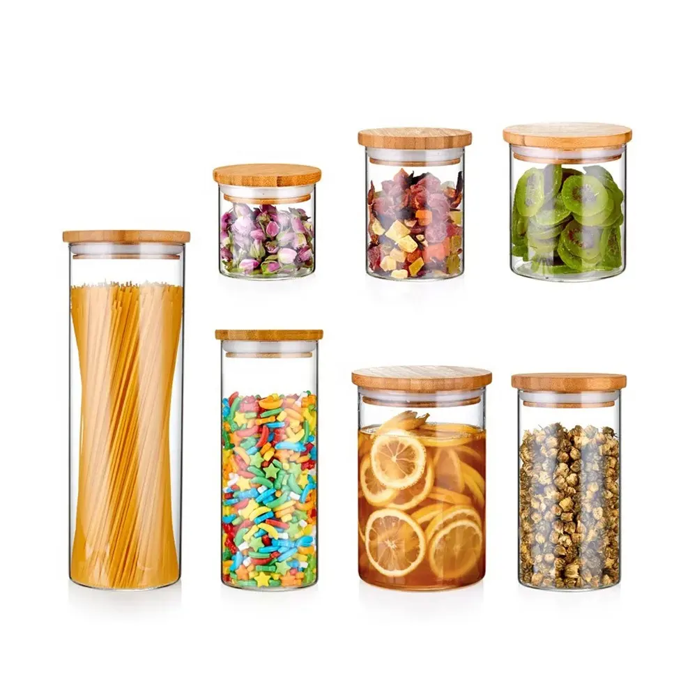 Best cheap mini airtight food candy containers small glass storage jars with wooden top lid BJ-162A