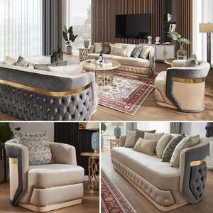 Juego de Sofás Chesterfield Italianos de Lujo, Tapicería de Terciopelo con Mechones, para Sala de Estar, Hogar, Villas, Hoteles, Relleno de Esponja, Material de Tela - Product Image 2