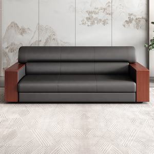 ชุดโซฟาสำนักงานทำจากหนังแบบโมเดิร์นหรูหราตั้งโต๊ะแบบกลมโต๊ะทำงานอัจฉริยะโซฟาออฟฟิศเก้าอี้เจ้านายทำจากสแตนเลส - Product Image 3