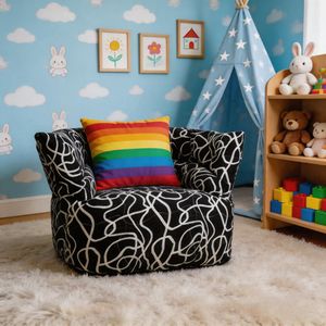 Poltrona Moderna per Bambini con Motivo Bianco <span class=keywords><strong>e</strong></span> <span class=keywords><strong>Nero</strong></span>, Sedia <span class=keywords><strong>Divano</strong></span> in Tessuto Comoda per Bambini, Poltrona Lounge per Cameretta <span class=keywords><strong>e</strong></span> Decorazione Asilo Nido - Product Image 2