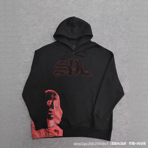 Streetwear Rhinestones Screen <b>Printed</b> Sun Faded Wash SDL Pullover Hoodies Oversized Autumn Men's 100% Cotton Acid Wash Hoodie - Product Image 2