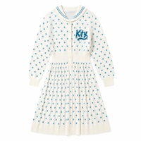Robe midi en maille pour femmes rondes, col marin, jacquard étoilé, demi-boutonnage, jupe plissée – Vente en gros
