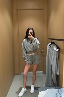 Grosir Set Celana Pendek 2 Potong Wanita Streetwear Sweatshirt Polos Kerah Bulat Pullover Celana Pendek Tali Serut untuk Olahraga Pakaian Aloe