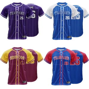 Jersey Baseball Sublimasi FQ Motif Garis-Garis, Cetak Nama Kustom, Kaos Baseball Kancing Depan, Jersey Baseball untuk Seragam Olahraga - Product Image 2