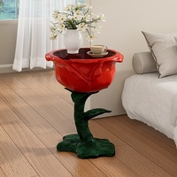 Table d'appoint moderne en verre artistique amovible avec bordure en rose, petite table d'appoint pour salon, table basse pour café et thé