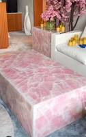 Dalle de pierre d'onyx rose naturel Table basse Table d'appoint Table à thé Décoration murale en onyx rétro-éclairé Bureau de réception translucide