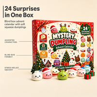 Calendrier de l'Avent de Noël 24 compartiments Baozi Squeeze Toy – Boîte Mystère en Plastique Souple Anti-Stress – Coffret Cadeau de Noël pour Enfants – Modèle Boîte