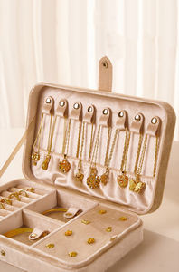 Boîte de rangement à bijoux en velours rétro de grande capacité avec logo personnalisé, étuis de transport rectangulaires de luxe portables - Product Image 5