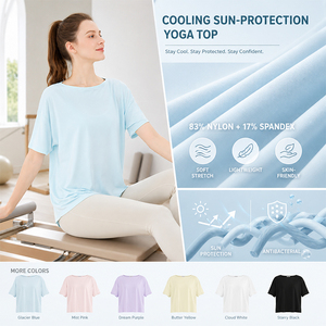 Camiseta de Yoga para Mujer, Refrigerante, Antibacteriana, de Secado Rápido, Transpirable, con Protección Solar, Holgada, de Manga Corta, para Pilates - Product Image 2