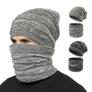 Balaclava gorro e gorro de malha com cachecol, aquecedor de pescoço, chapéus de inverno para homens e mulheres, gorro de lã quente, HZM-22213