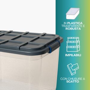 Contenedor de Almacenamiento de Plástico Transparente Multiusos de 59L, Apilable con Ruedas para Lavandería y Organización - Product Image 3