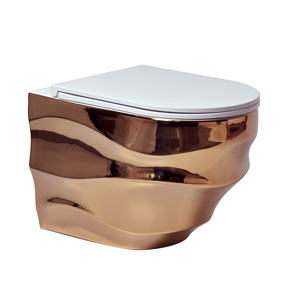 Vente en gros de nouvelle salle de bain dorée sans monture suspendue en forme de vague <span class=keywords><strong>wc</strong></span> en céramique plaqué or toilette suspendue au mur - Product Image 3