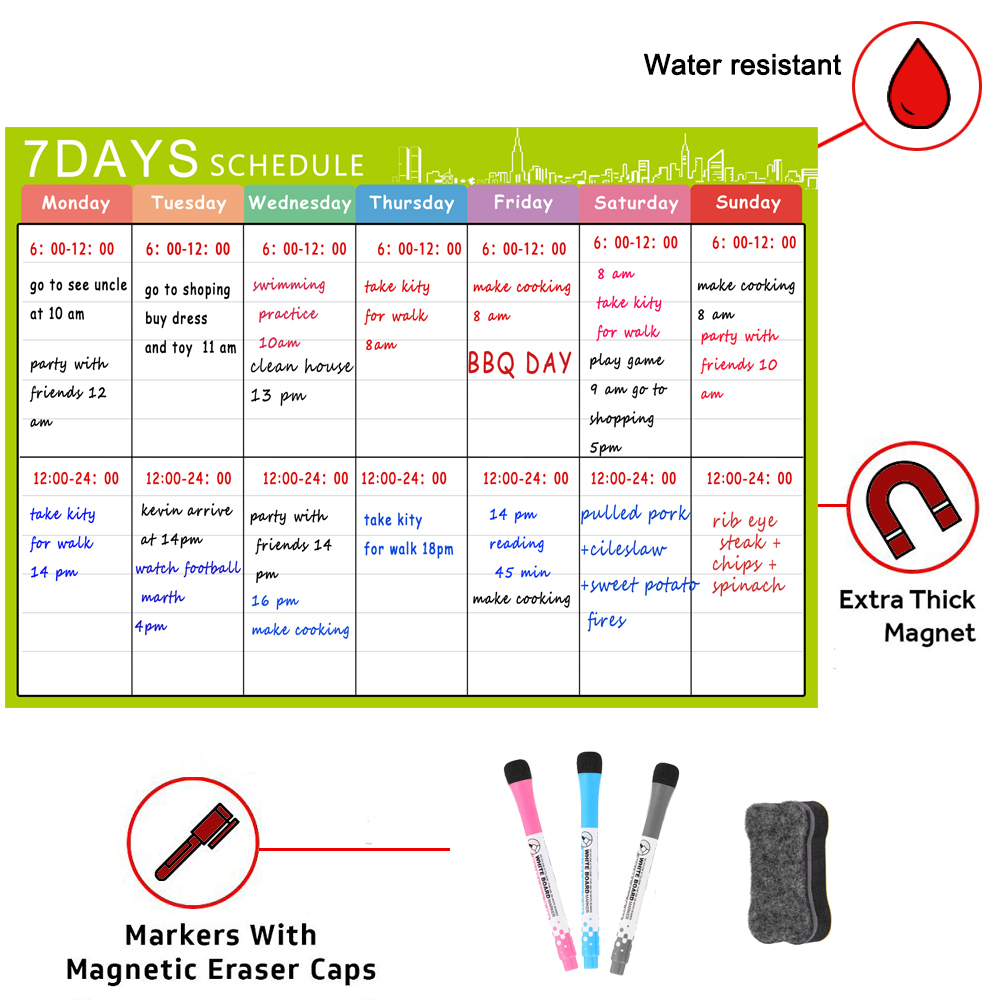 13*17 дюймов, размер на заказ, домашний холодильник, сухой стираемый, магнитная белая доска, Еженедельный планировщик расписания