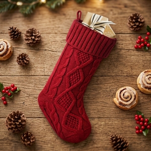 Wholesale Brand Plaid Red Cotton Chunky Knit 18 Inches Fireplace Decorative Custom Logo <strong>Large</strong> <strong>Christmas</strong> <strong>Stocking</strong> Soft Luxury - Product Image 2