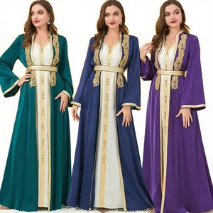 Jalabiya Ricamata con Paillettes Stile Arabo per <span class=keywords><strong>Donne</strong></span>, Elegante Abito per Ramadan e Abaya con Vita Naturale per <span class=keywords><strong>Donne</strong></span> Musulmane - Product Image 1